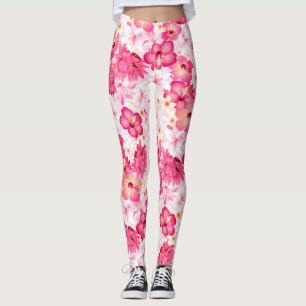 Legging Flores cor-de-rosa tropical e brancas