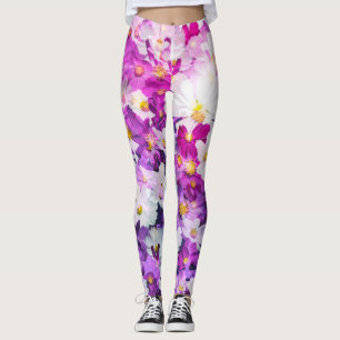Legging Flores Cosmos: fundo cor-de-rosa floral