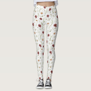 Legging Flores Creme Borgonha
