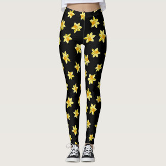 Legging Flores daffodil amarelas padrão floral sem costura