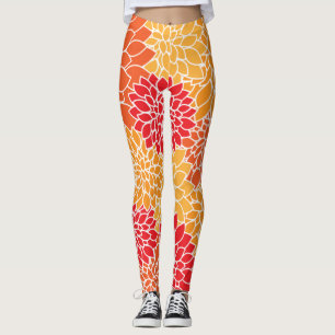 Legging Flores Dahlia, Padrão De Flores, Laranja Dahlia