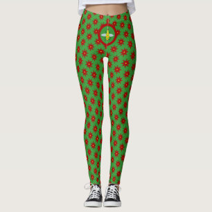 Legging Flores de Abelhas de Natal e Poinsettia