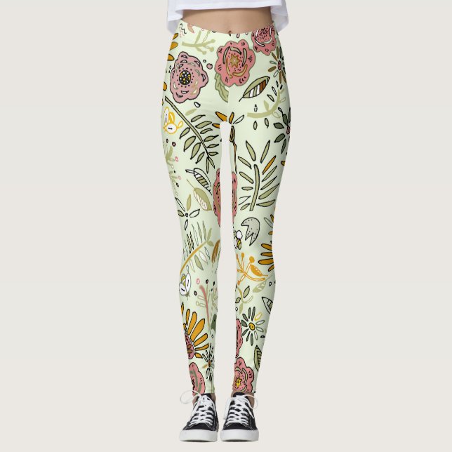 Legging Flores De Abelhas Florais De Aquarelas Modernas El (Frente)