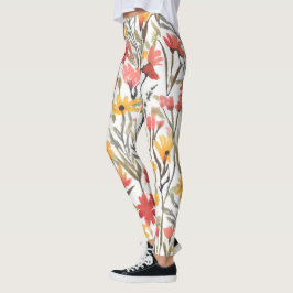 Legging Flores de Aquarela bonito Padrão Floral Botânico
