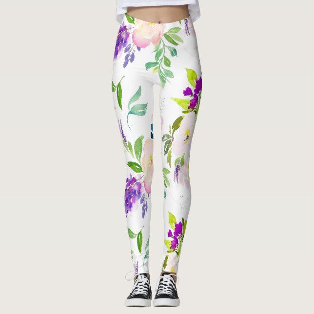 Legging Flores de Aquarela de Densidade | Peonies e Wister (Frente)