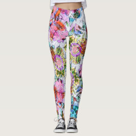 Legging Flores de aquarela deixam pastel brilhante multico