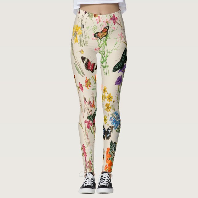Legging Flores de Aquarela e Borboletas Jardim Floral (Frente)