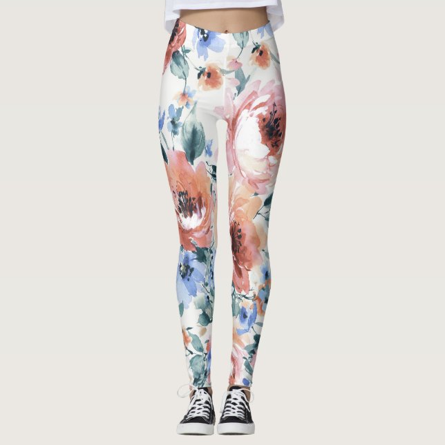 Legging Flores de aquarela, ilustração uniforme de padrões (Frente)