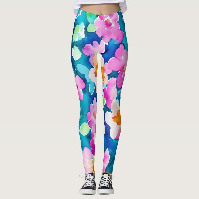 Legging Flores de Aquarela rosa e Bonito (Frente)
