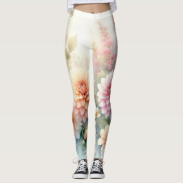 Legging Flores de aquarelas e conchas marinhas na praia