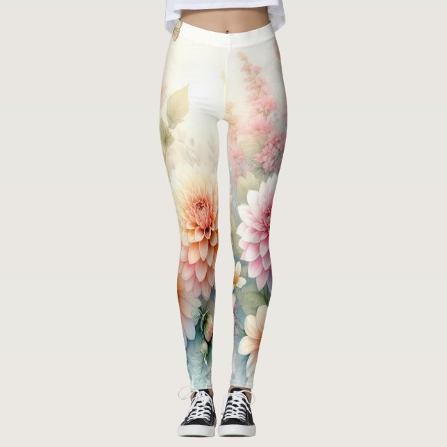Legging Flores de aquarelas e conchas marinhas na praia (Frente)