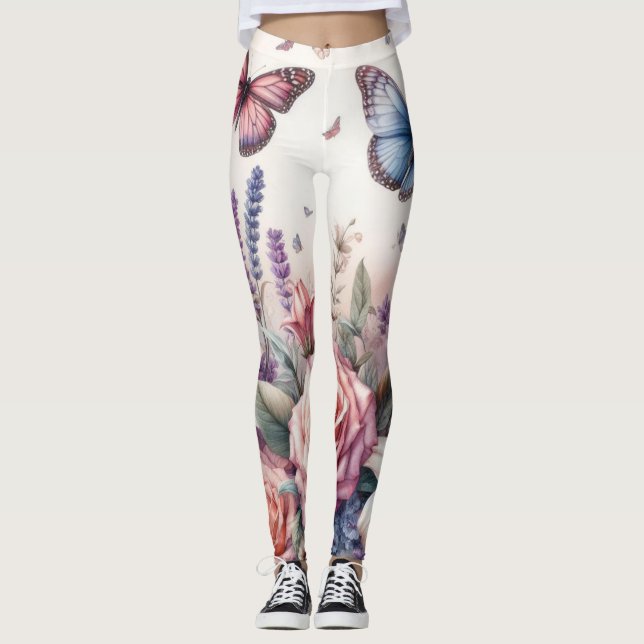 Legging Flores de aquarelas e conchas marinhas na praia (Frente)