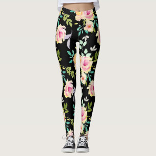 Legging Flores de Aquarelas Rosa e Pêssego
