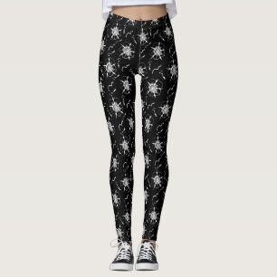 Legging Flores de Arte de Linha Branca de abstrato