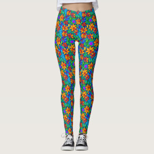 Legging Flores de Arte Folclórica Brilhantes