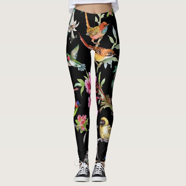 Legging Flores de Aves Tropicais: Padrão de Aquarela (Frente)