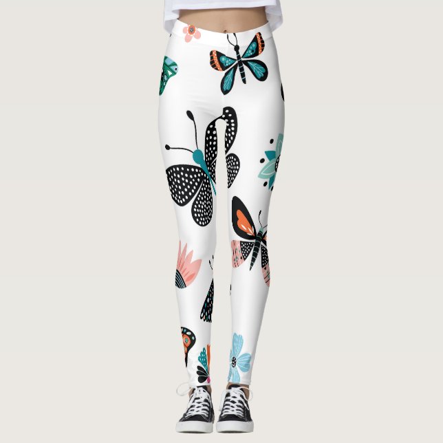 Legging Flores de Borboletas: Coleção Desenhada Mão (Frente)