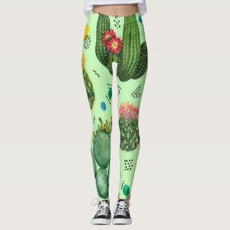 Legging Flores De Cactus: Fundo Geométrico De Aquarela.