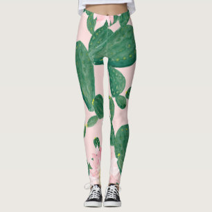 Legging Flores de Cactus: Pintura Por Aquarela
