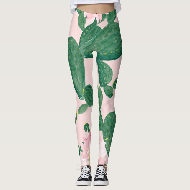 Legging Flores de Cactus: Pintura Por Aquarela (Frente)
