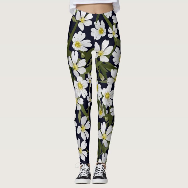 Legging Flores de campo branco: padrão de colheita. (Frente)