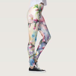 Legging Flores de Chuva de Primavera Aquarela Cottagecore
