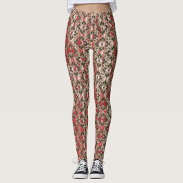 Legging Flores de cinza, vermelho e preto