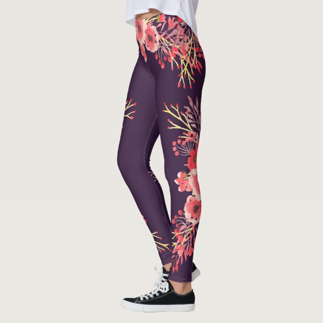 Legging Flores de Cores d'Água Rosa Tendentes e Púrpura (Esquerda)