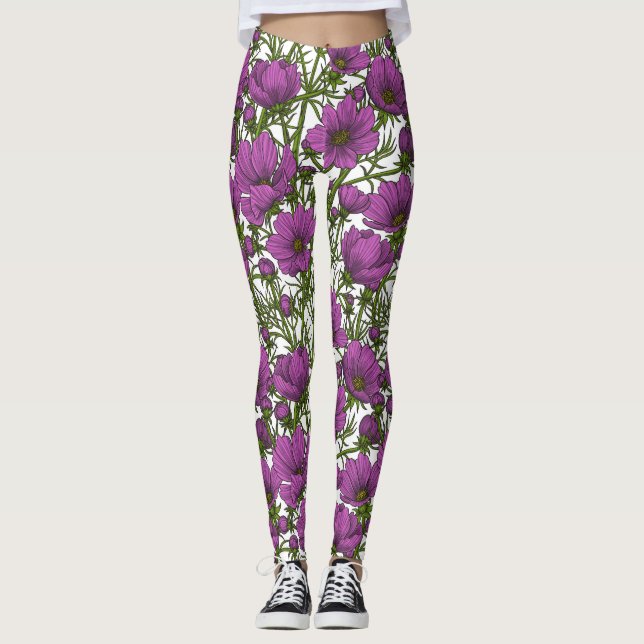 Legging Flores de cosmos violetas (Frente)
