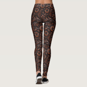 Legging Flores De Couro Castanho-De-Couro-Castanho-Sudoest