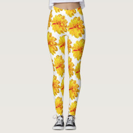 Legging Flores de dália amarelo-giro sobre fundo branco
