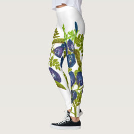 Legging flores de ervilha-borboleta azul