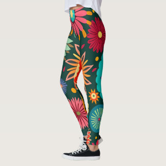 Legging Flores De Folhas, Decoração Brilhante Máxima Retro