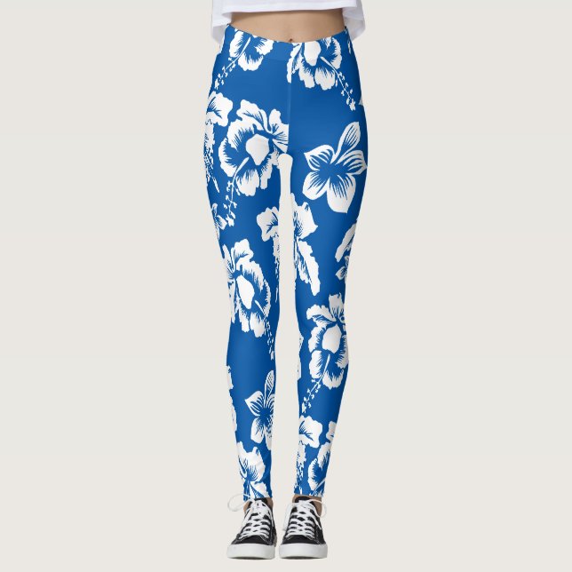 Legging Flores de Hibisco Azuis (Frente)
