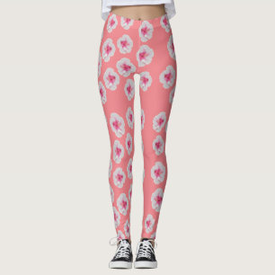 Legging Flores de Hibisco Branco Personalizadas