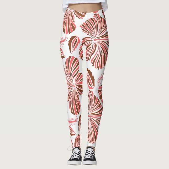 Legging Flores de hibisco havaianas: estilo tropical marro (Frente)