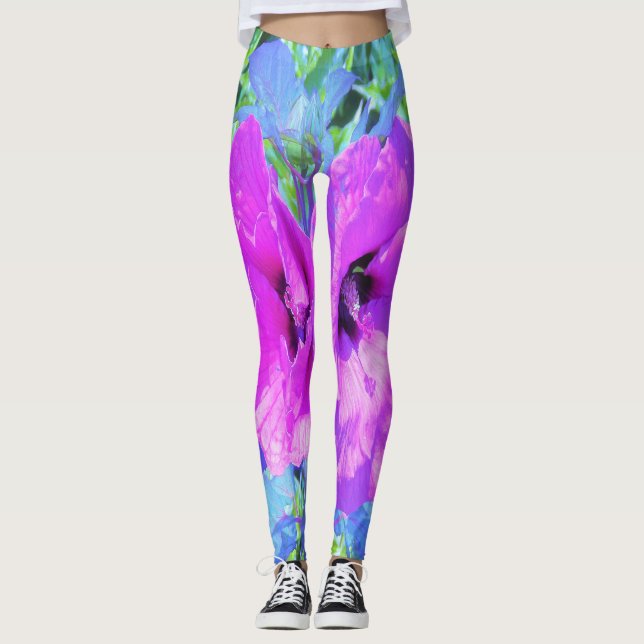 Legging Flores de Hibisco Roxo-Roxo-Violeta (Frente)
