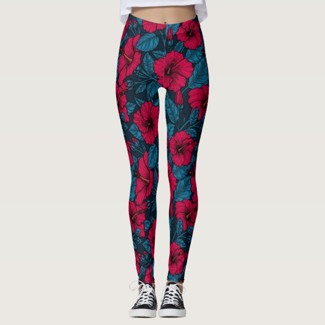 Legging Flores de hibisco vermelhas (Frente)