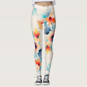 Legging Flores de Hibiscus: Padrão de Ilustração de Aquare