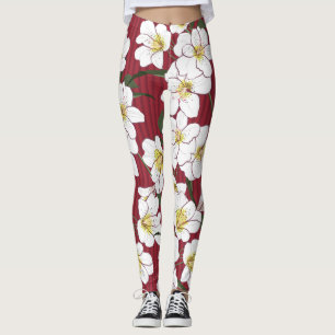 Legging Flores de Jardim Branco: Faixa de Vintagem