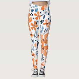 Legging Flores de laranja e folhas azuis