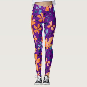 Legging Flores de laranja e folhas azuis em transparente