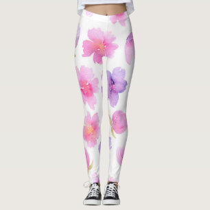 Legging Flores de Lavanda e cor de água de Pastel macio.j