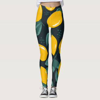 Legging Flores De Limões, Textura De Verão Vintage.