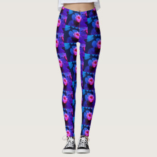 Legging Flores De Linho De Água Rosa Estilizadas Plantas L