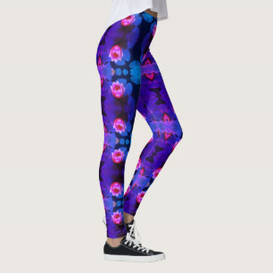 Legging Flores De Linho De Água Rosa Estilizadas Plantas L
