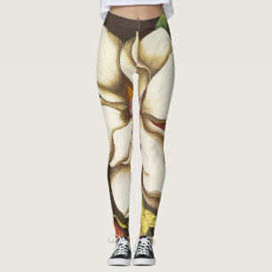 Legging Flores de Magnólia Vintage Planta Com Sementes