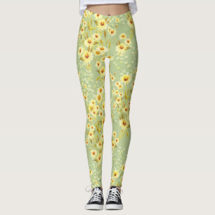Legging Flores de Margarida: Escuro-Escuro-Marisco.