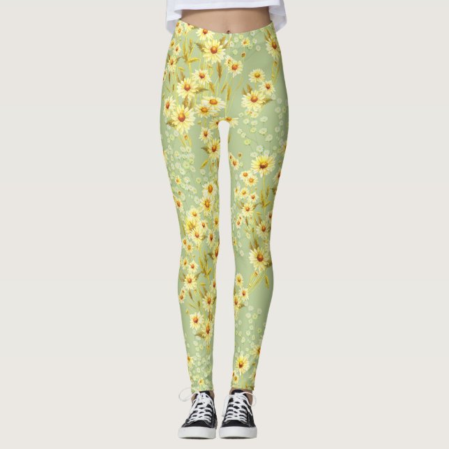 Legging Flores de Margarida: Escuro-Escuro-Marisco. (Frente)