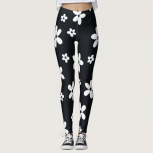 Legging Flores de Margarida Negra-Negra Summer Boho